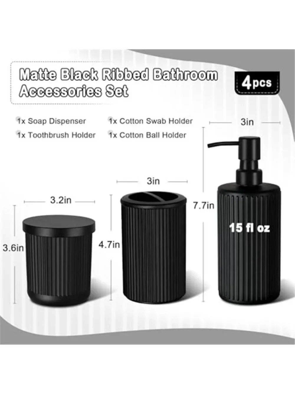 Matte Black Bathroom Accessories Set, 4 Pcs Glass Bathroom Accessory Set